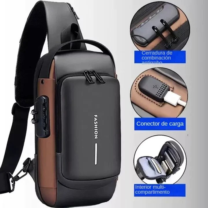 Bolso bandolera Antirrobo Cuero USB Waterproof